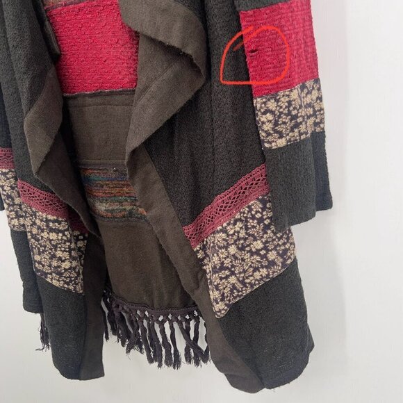 Miss Me Women's Boho Duster Hooded Fringe Trim Cardigan L - Picture 9 of 10